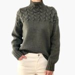 Women's Knitted Sweater with Turtleneck and Cable Pattern - Image 4