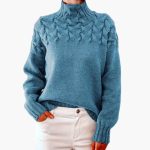 Women's Knitted Sweater with Turtleneck and Cable Pattern