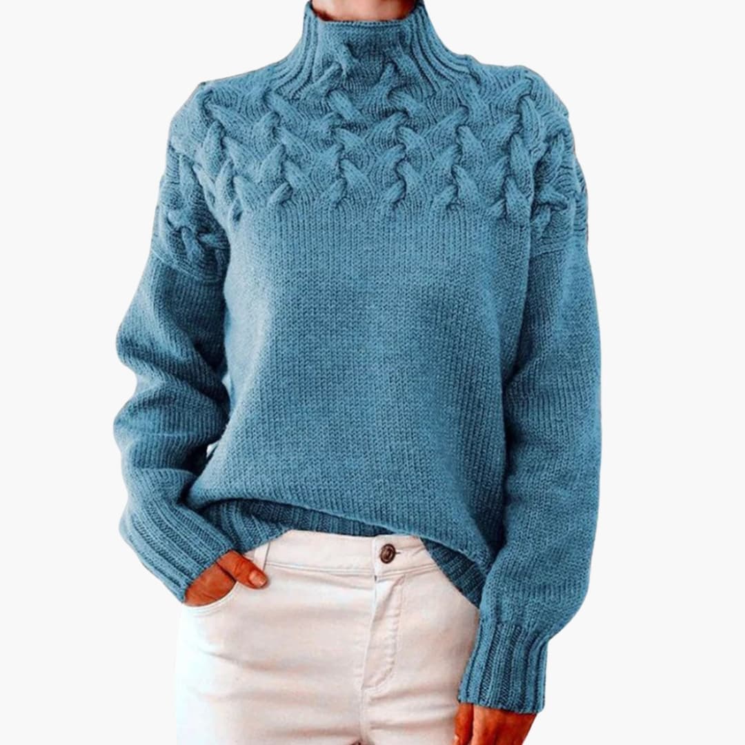 DamenStrickpullovermitRollkragenundZopfmuster_2.jpg Women's Knitted Sweater with Turtleneck and Cable Pattern - Image 1
