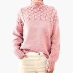 Women's Knitted Sweater with Turtleneck and Cable Pattern - Image 2