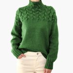 Women's Knitted Sweater with Turtleneck and Cable Pattern - Image 3