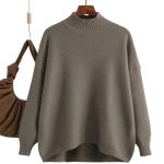 Women's Knit Sweater with Round Neckline and Ribbed Surface