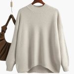 Women's Knit Sweater with Round Neckline and Ribbed Surface - Image 6
