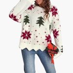 Women's Knit Sweater with Round Neck and Festive Pattern - Image 2