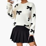 Women's Knit Sweater with Bow Pattern - Image 4