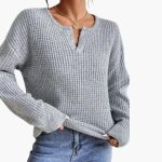 Women's Knit Sweater with Slit Neckline - Image 2