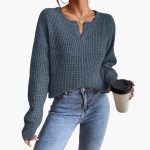 Women's Knit Sweater with Slit Neckline