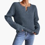 Women's Knit Sweater with Slit Neckline - Image 3
