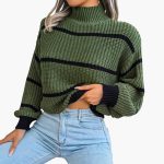 Women's Knit Sweater with Stripes and High Collar - Image 5