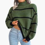 Women's Knit Sweater with Stripes and High Collar - Image 6