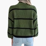 Women's Knit Sweater with Stripes and High Collar - Image 7