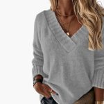 Women's Knit Sweater with V-Neck - Image 2