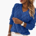 Women's Knitted Sweater with V-Neck and Ribbed Hem - Image 2