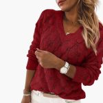 Women's Knitted Sweater with V-Neck and Ribbed Hem - Image 3