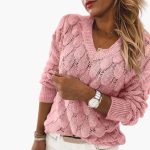 Women's Knitted Sweater with V-Neck and Ribbed Hem - Image 4