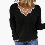 Women's Knit Sweater with Wavy Edge
