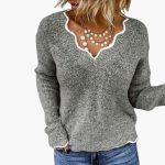 Women's Knit Sweater with Wavy Edge - Image 2