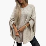 Women's Oversized Knit Sweater with Loose Fit and Round Neck