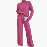 Women's Knit Sweater and Pants Set with Ribbed Design - Image 3