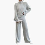 Women's Knit Sweater and Pants Set with Ribbed Design - Image 4