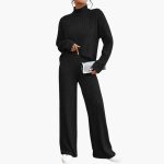 Women's Knit Sweater and Pants Set with Ribbed Design
