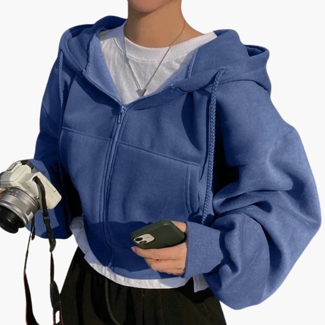 DamenSweatshirtmitKapuzeundReissverschluss_1.jpg Women's Hoodie Sweatshirt with Zipper - Image 1