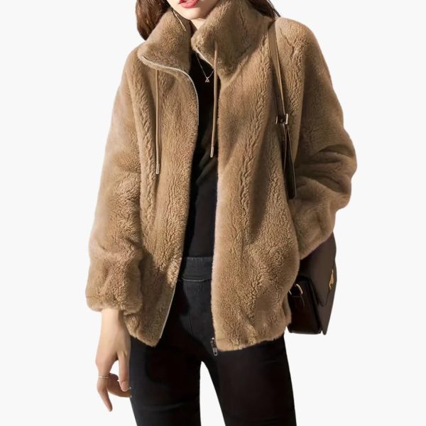 Women's Teddy Coat with Front Zipper and Adjustable Hem