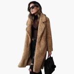 Women's Long Teddy Coat with Wide Collar and Pockets - Image 5