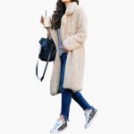 Women's Long Teddy Coat with Wide Collar and Pockets - Image 2