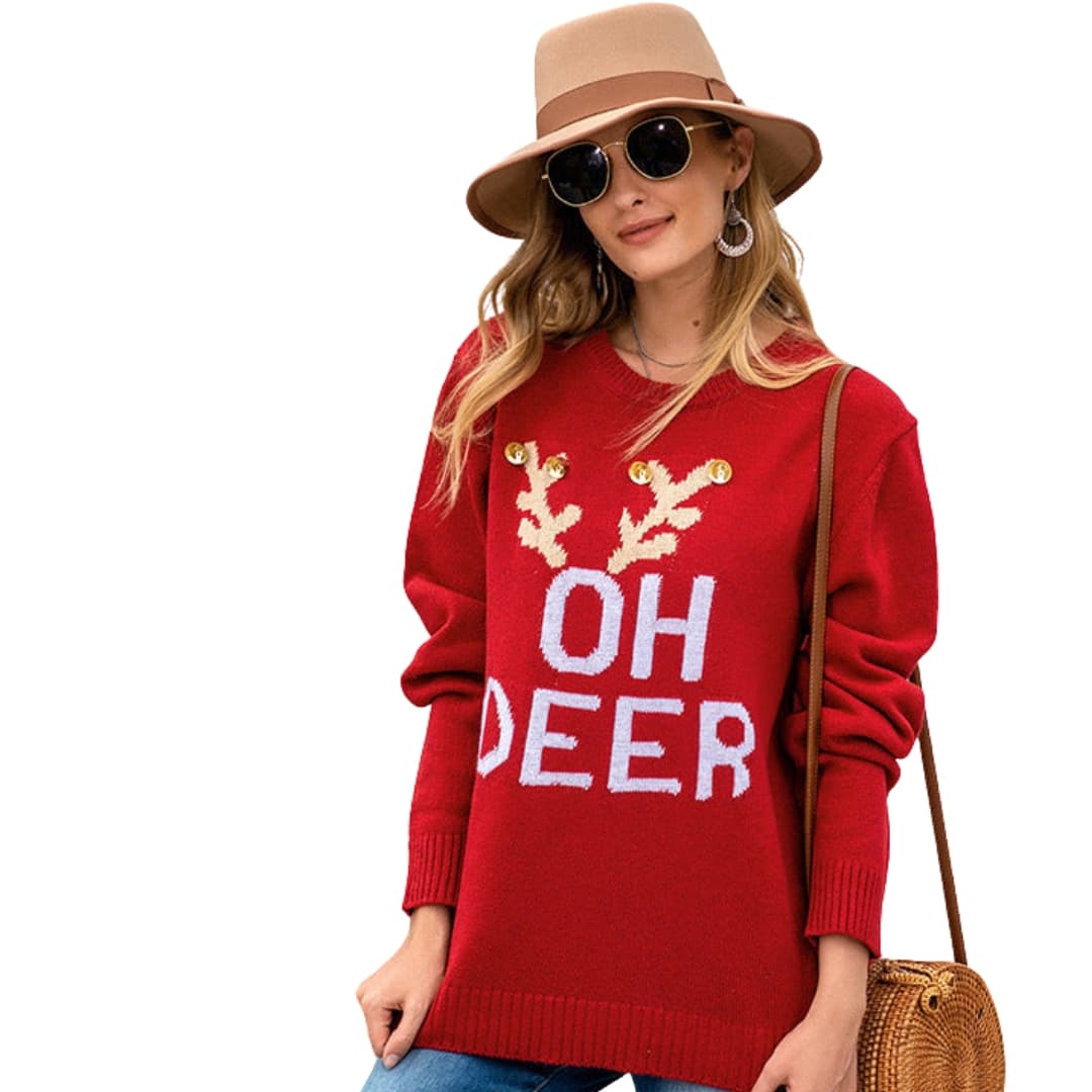 DamenWeihnachtspullovermitRentiermotivundKnopfdetails_757c6e50-13ae-480a-ae3b-c29092ec67ab.jpg Women's Christmas Sweater with Reindeer Motif and Button Details - Image 1