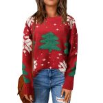 Women's Christmas Sweater with Round Neck and Tree Design - Image 3