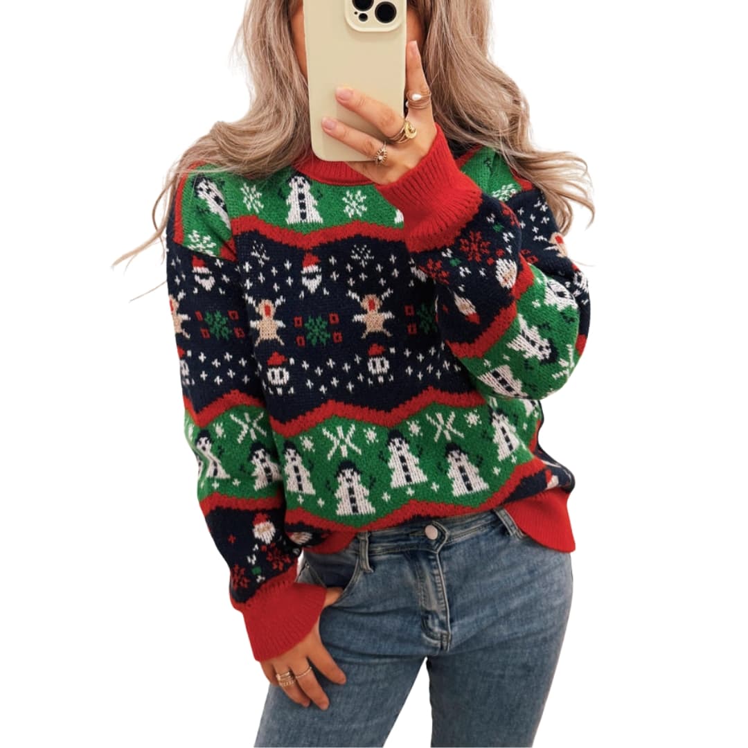 DamenWeihnachtspullovermitRundhalsausschnittundStrickmuster_465c1ae1-03ee-4489-8b57-21144c852945.jpg Women's Christmas Sweater with Round Neck and Knitted Pattern - Image 1