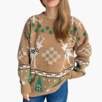 Women's Christmas Sweater with Round Neck and Oversized Fit
