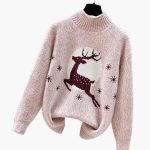 Women's Christmas Sweater with High Collar and Reindeer Motif - Image 3