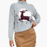 Women's Christmas Sweater with High Collar and Reindeer Motif - Image 4
