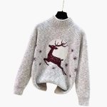 Women's Christmas Sweater with High Collar and Reindeer Motif - Image 2