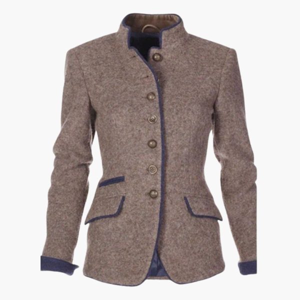 Women's jacket with stand-up collar and flap pockets