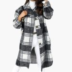 Women's Long Checkered Coat with Button Closure and Lapel Collar - Image 3