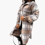 Women's Long Checkered Coat with Button Closure and Lapel Collar - Image 5