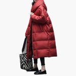 Women's Long Winter Coat with Quilted Design and Front Zipper