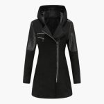 Women's Long Coat with Hood and Asymmetric Zipper - Image 5