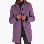 Women's Coat with Stand-Up Collar and Front Pockets - Image 3
