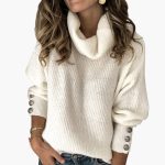 Women's Sweater with Turtleneck and Sleeve Buttons