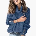Women's Sweater with Turtleneck and Sleeve Buttons - Image 10