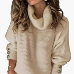 Women's Sweater with Turtleneck and Sleeve Buttons - Image 6