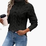 Women's Sweater with Turtleneck and Cable Knit Pattern - Image 2