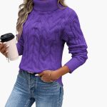 Women's Sweater with Turtleneck and Cable Knit Pattern - Image 9