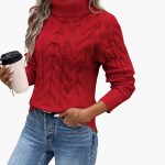 Women's Sweater with Turtleneck and Cable Knit Pattern - Image 11