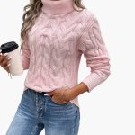 Women's Sweater with Turtleneck and Cable Knit Pattern
