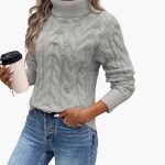Women's Sweater with Turtleneck and Cable Knit Pattern - Image 3